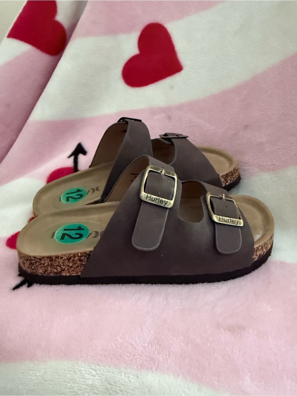 Hurley Brown Double-Buckle Cork Footbed Kids Sandals, Size 12